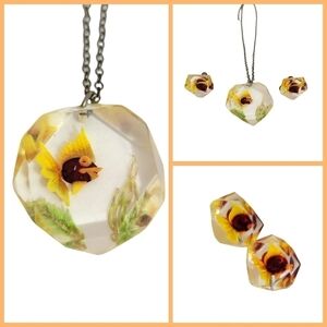 Vintage Fish Clear Resin Short Choker Necklace & Earring Set